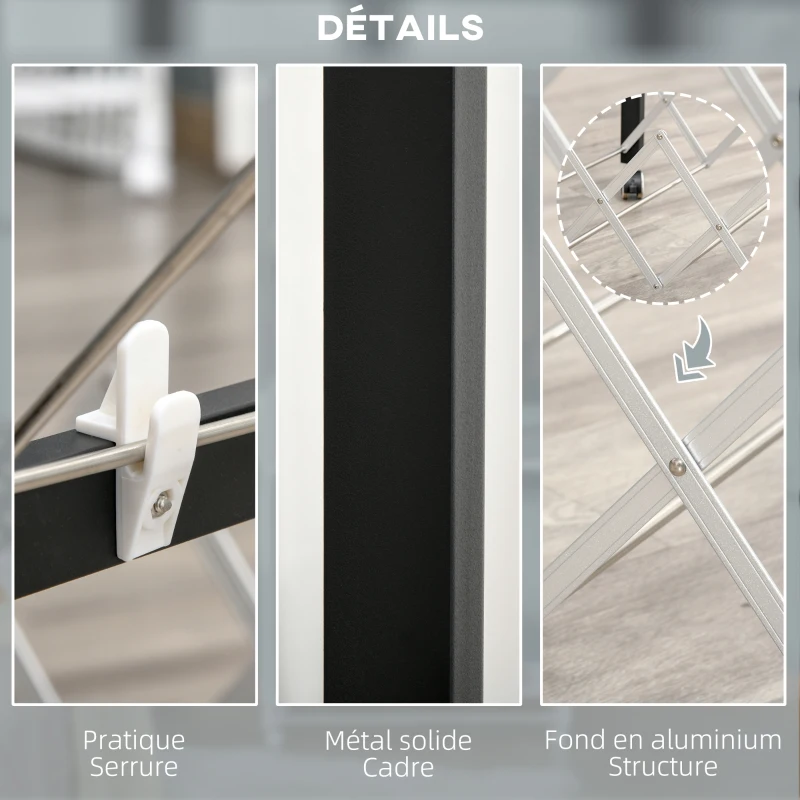 HOMCOM Séchoir à linge étendoir à vêtements pliable réglable avec 4 roulettes - grand capacité - 157,5 x 54 x 101 cm