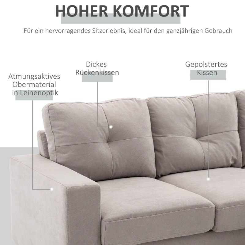 HOMCOM 3-Sitzer-Ecksofa, Leinenoptik, Wendbare Chaiselongue, 193x136x85 cm, Hellgrau(m-4)