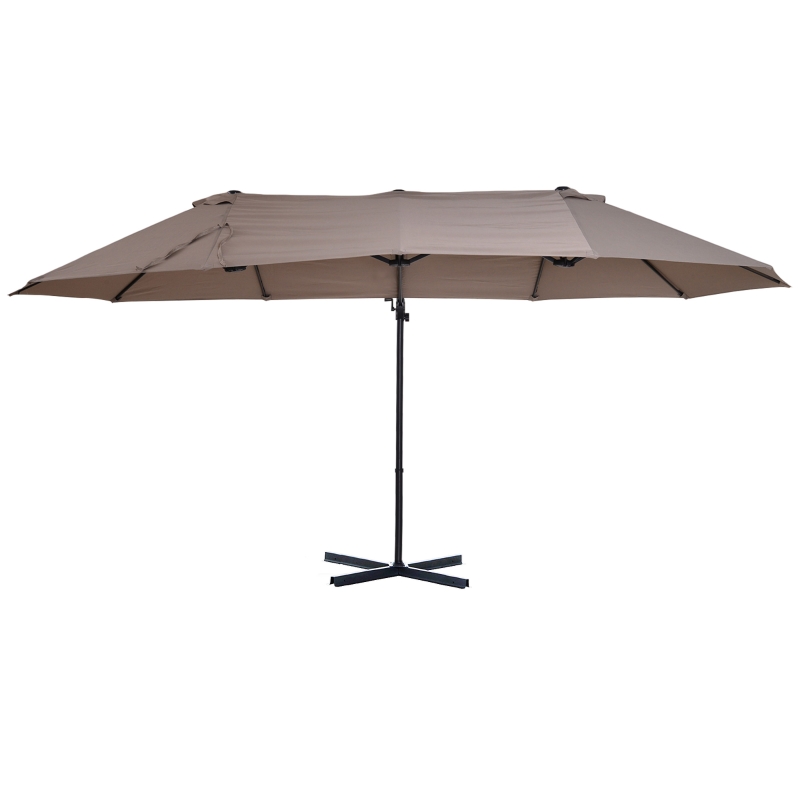 Outsunny Parasol déporté grande taille XXL inclinable avec pied en croix dim. 4,45L x 2,7l x 2,6H m piètement en acier inclus polyester marron