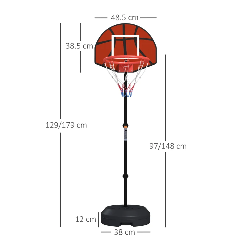 SPORTNOW Canestro Basket con Bersaglio Freccette 2 in 1, in Acciaio e PE, 38.5x48.5x179 cm, Nero e Marrone