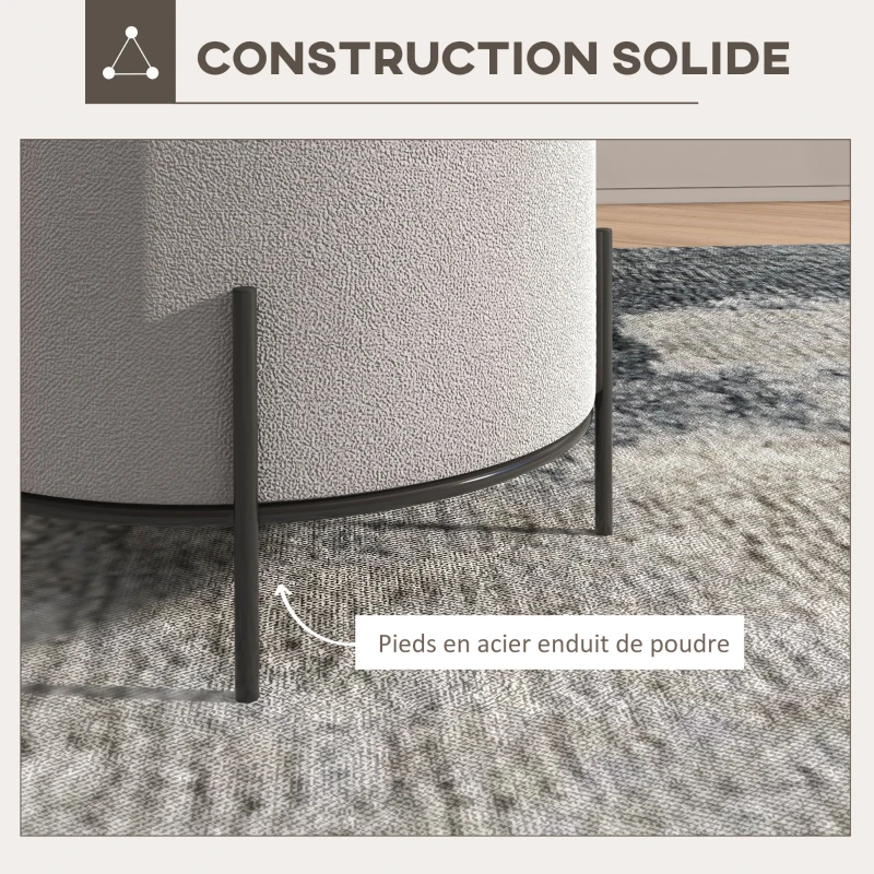 HOMCOM Lot de 2 poufs ottoman tabouret pouf repose-pied en velours pieds en acier pour salon chambre Ø 35 x 38 cm gris clair