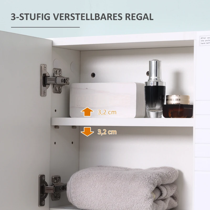 kleankin Spiegelschrank Badschrank Hängeschrank Badmöbel Wandschrank Mehrzweckschrank mit offener Regal Spanplatte Glas Weiß 54 x 15 x 55 cm