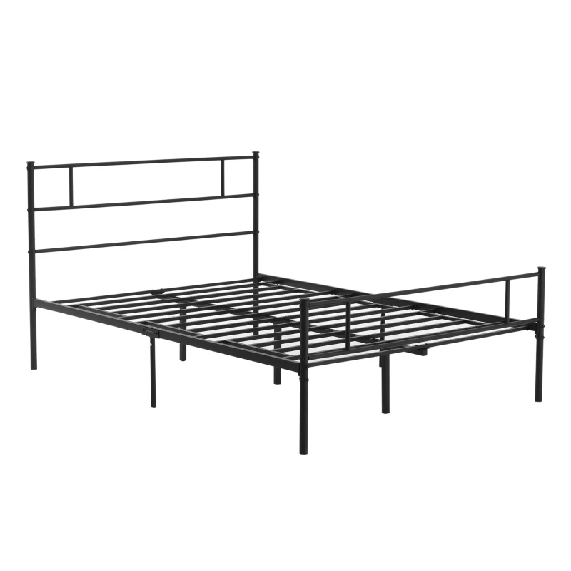 HOMCOM Double Metal Bed Frame Solid Bedstead Base with Headboard and Footboard, Metal Slat Support and Underbed Storage Space, Bedroom Furniture, Black