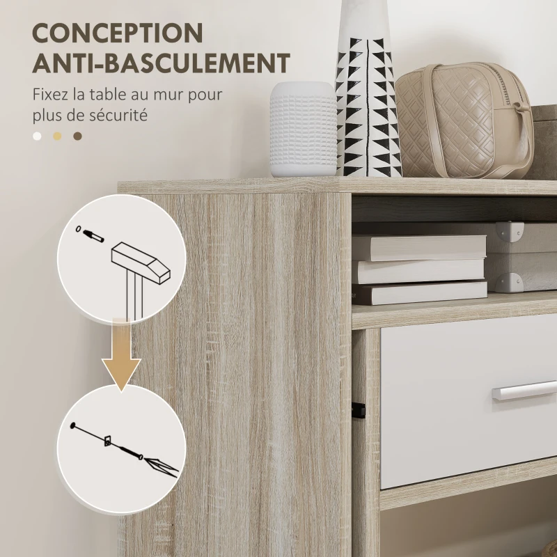 HOMCOM Table console avec plateau coulissant et 2 tiroirs, table de couloir avec rangement, 95l x 35P x 87H cm, aspect chêne