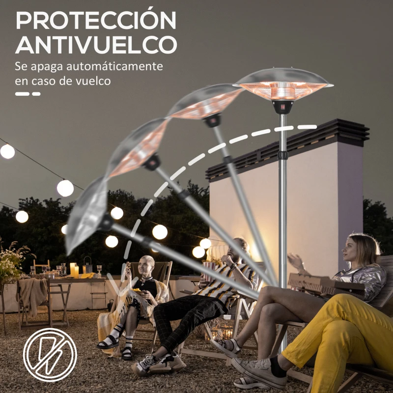 Outsunny Calefactor de Pie de Exterior 1200/1800/3000W Estufa de Infrarrojos con Altura Ajustable Ø58,5x160-200 cm Plata