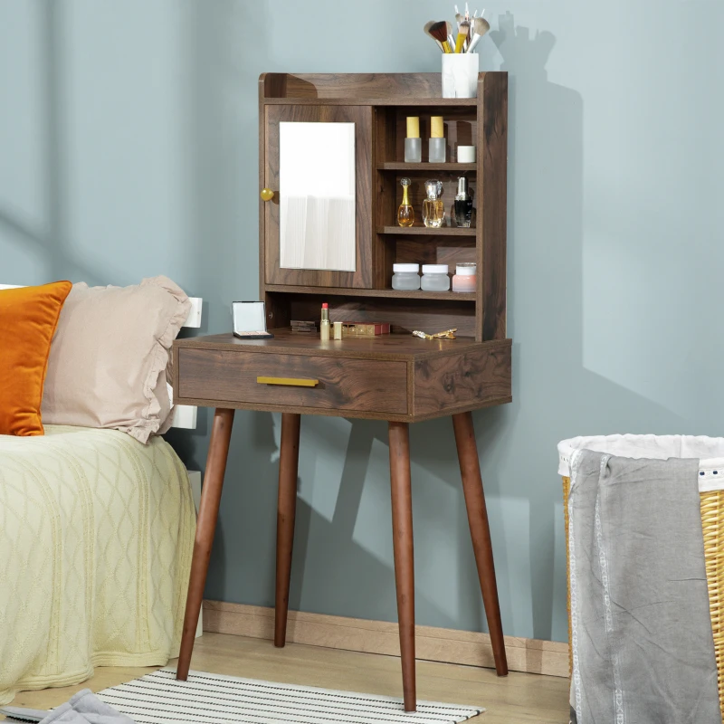HOMCOM Schminktisch Frisiertisch modern Kosmetiktisch mit Spiegel Schublade Schlafzimmer Spanplatte Walnuss 60 x 45 x 134 cm
