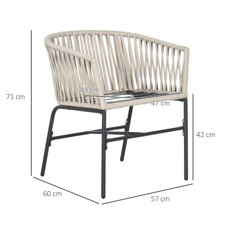 Outsunny Terrassenstuhl 2er-Set, Boho-Stil, bequeme Sitzschale, Sitzauflagen, waschbarer Bezug, Metallrahmen, Beige