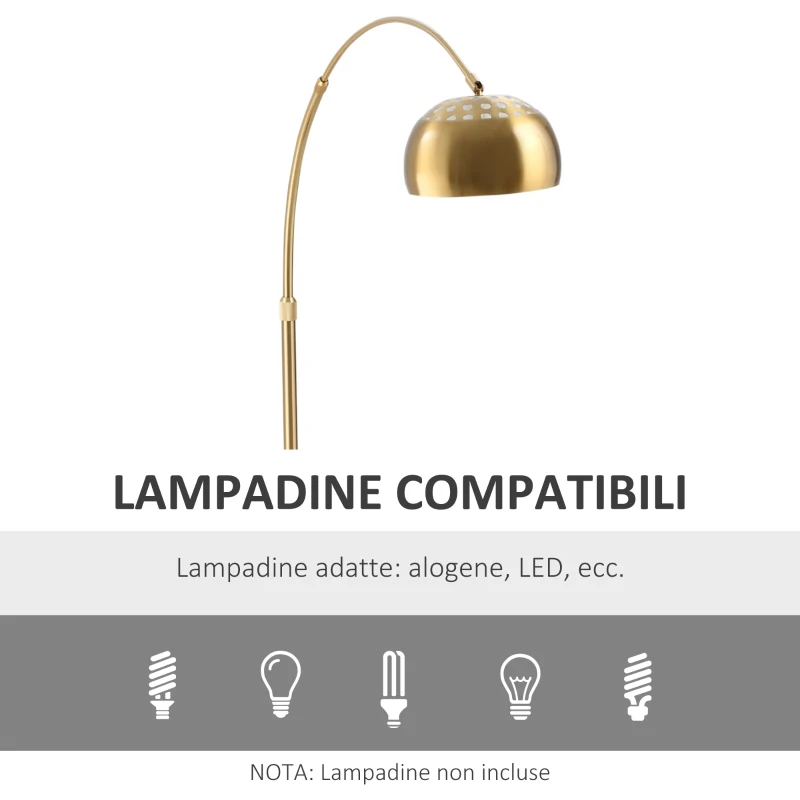 HOMCOM Lampada da Terra ad Arco con Paralume Regolabile e Base Rotonda in Acciaio, 30x100x167cm, Oro e Nero