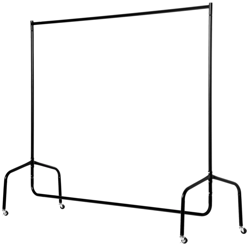 HOMCOM Rella Appendiabiti Attaccapanni in Metallo, Stand per Vestiti con Rotelle, Nero, 150x60x170cm