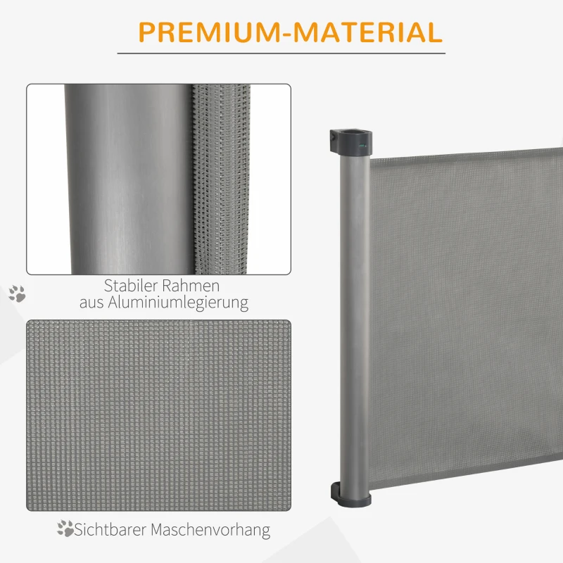 PawHut 140cm Treppenschutzgitter ausziehbar Türschutzgitter Roll einhand-bedienung Türgitter Treppenschutz Absperrgitter für Hund Türschutz Grau