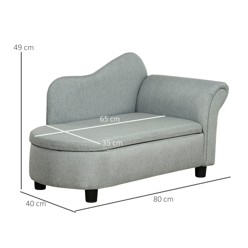 HOMCOM Kindersofa, Récamiere, verstecktes Staufach, Rahmen aus Eukalyptusholz, grau, 80 x 40 x 49cm