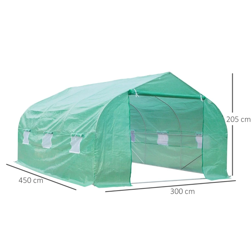 Outsunny Serre tunnel de jardin 4,5 x 3 x 2 m grande taille 6 fenêtres vert