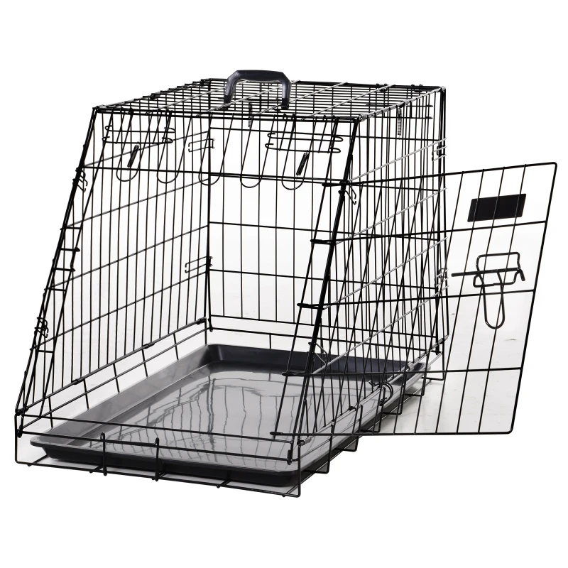 PawHut Cage de transport pour chien taille L dim. 77L x 47l x 55H cm métal noir