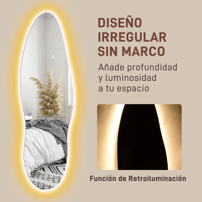 HOMCOM Espejo de Pared de Cuerpo Entero con Luces LED 120x40 cm con Iluminación de 3 Colores Función de Memoria Transparente(m-7)