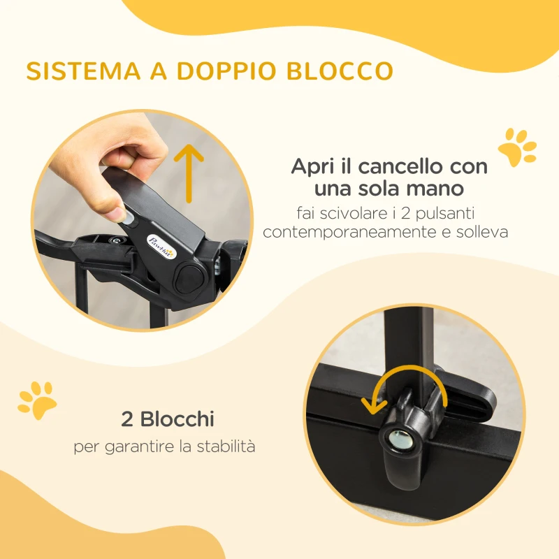 PawHut Cancelletto per Cani Estensibile con Fissaggio a Pressione e Chiusura Automatica, 68x76.2 cm, Nero
