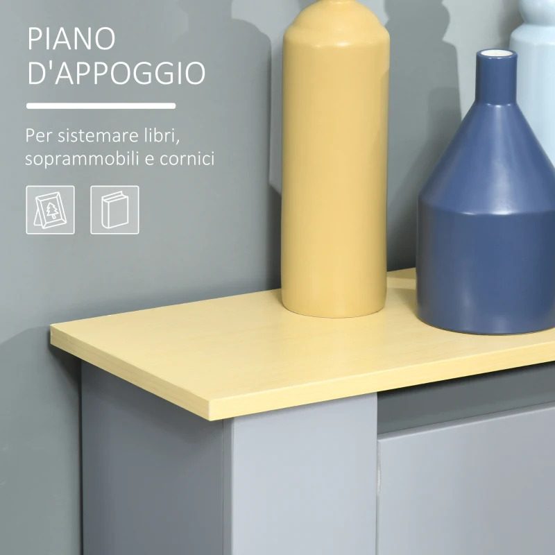 HOMCOM Mobile Copricalorifero in MDF e Legno Truciolare, Design a Doghe con Mensola Superiore, 78x19x83cm, Grigio