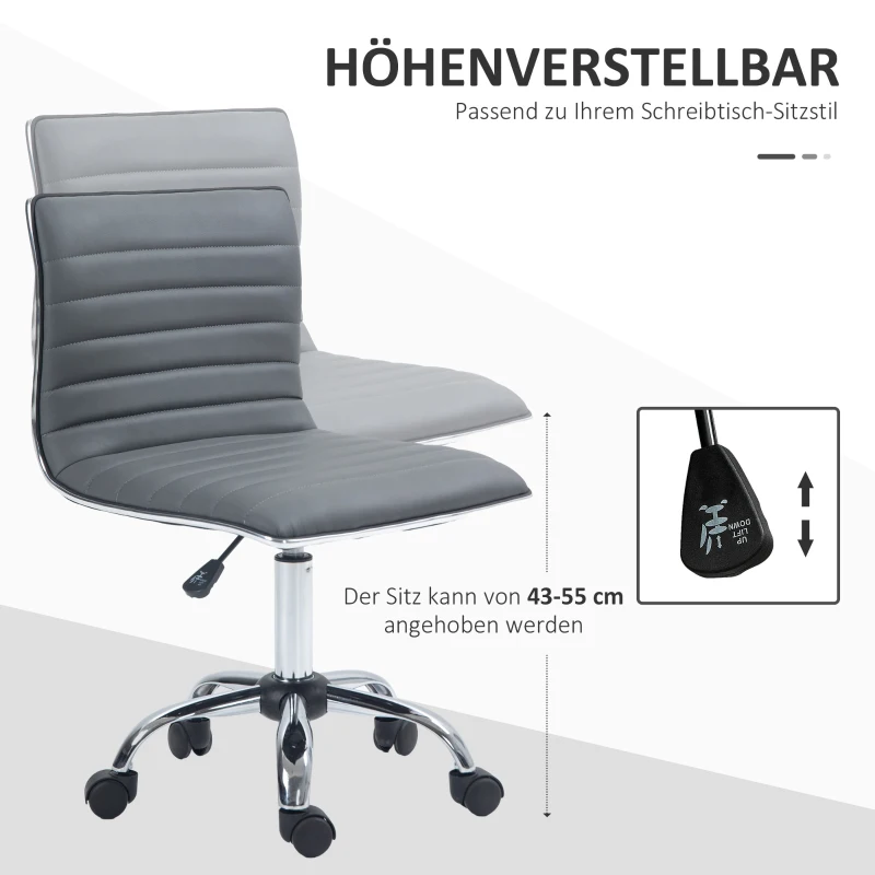 HOMCOM Drehstuhl, höhenverstellbar 43-55 cm, bis 120 kg, Lederoptik, Dunkelgrau