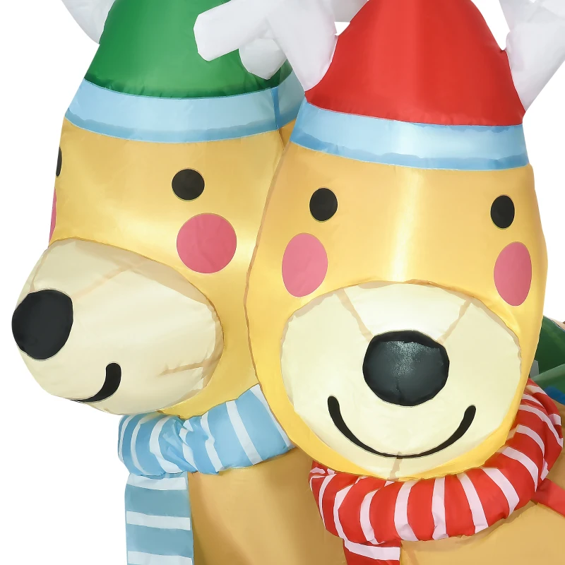 HOMCOM Decoración Inflable de Navidad Papá Noel con Trineo y 2 Renos Decoración Navideña con 4 Luces LED 210x70x125 cm