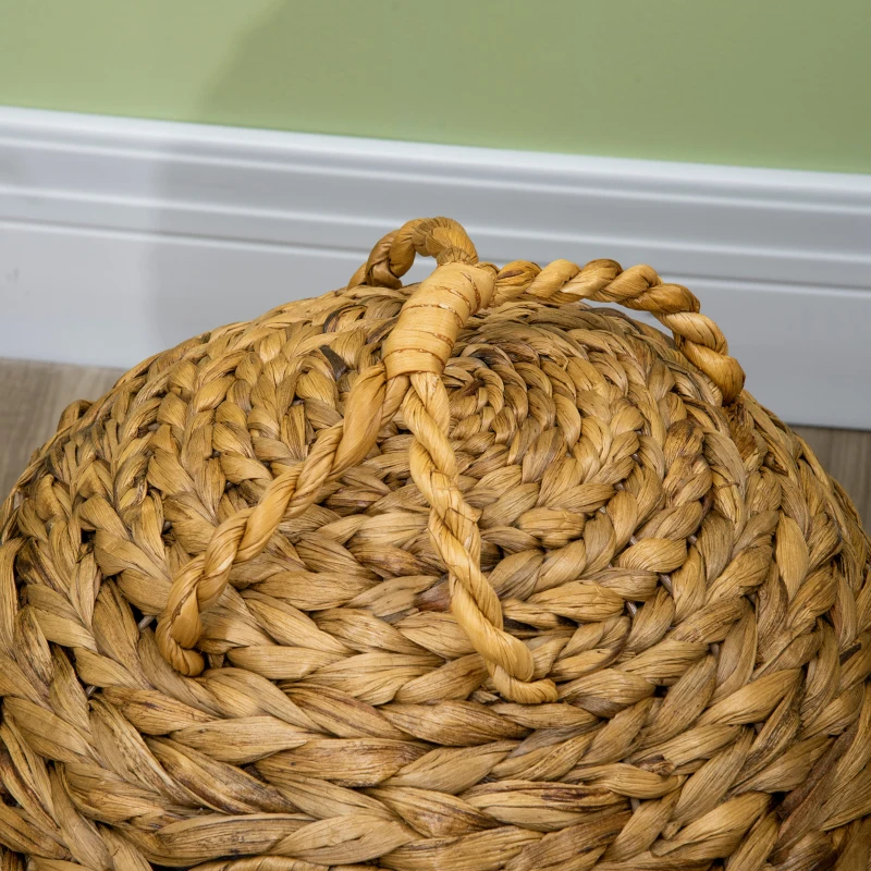 PawHut Niche pour chat en jacinthe d'eau et métal avec poignée et coussin - 41 x 38 x 41 cm