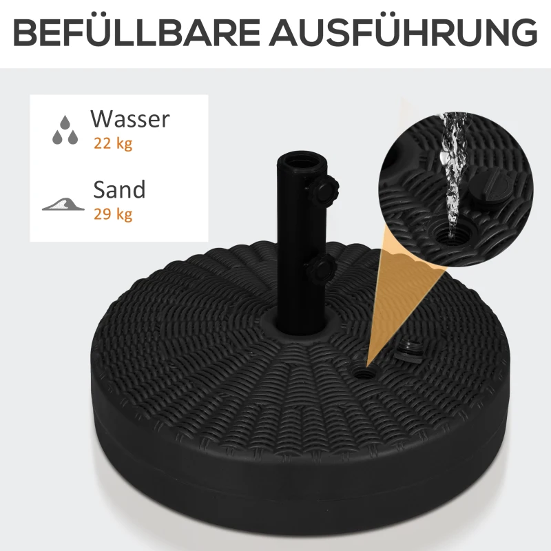 Outsunny Sonnenschirmständer Sonnenschirmhalterung, wetterbeständig, befüllbar, Ø51x 36H cm, Schwarz