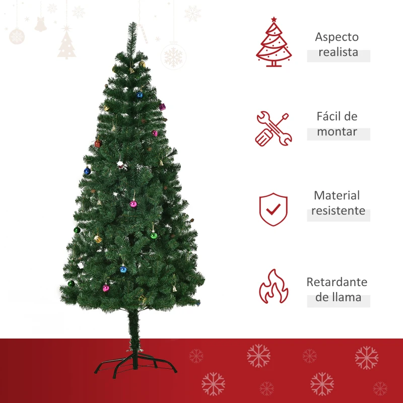 HOMCOM Árbol de Navidad Artificial 180 cm con 624 Ramas Adornos Piñas Decoración Navideña para Interiores Verde