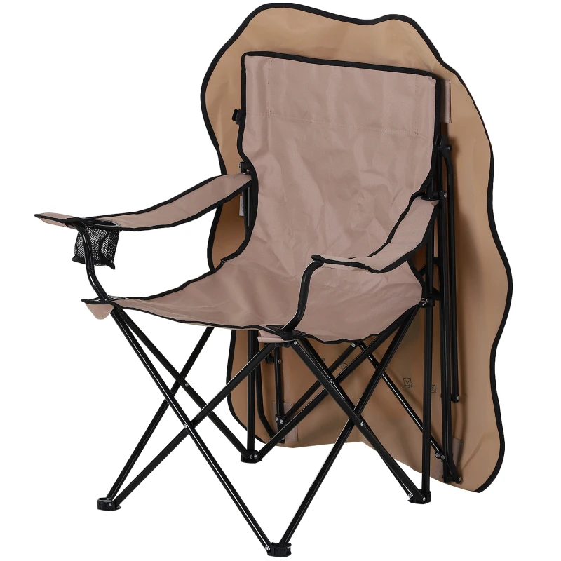 HOMCOM Chaise de Camping Pliable Grand Confort Pare-Soleil + Porte-gobelets intégrés, possibilité d'être portée en Sac à Dos Marron Noir