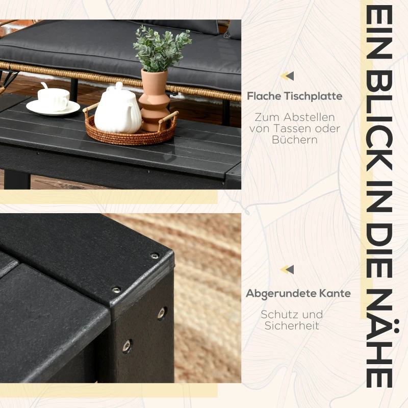 Outsunny Beistelltisch, Gartentisch, rechteckig, Industrial Design, markante Holzoptik, schwarz, 95 x 42 x 40 cm