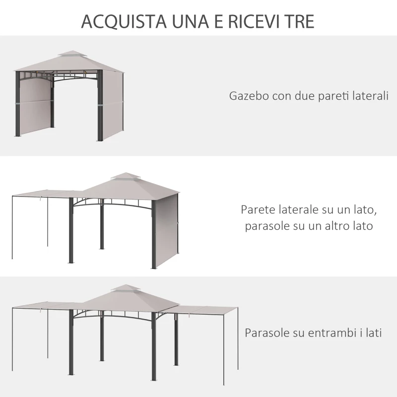 Outsunny Gazebo da Giardino 3x3 m con Tenda Parasole Laterale, Altezza 288 cm, Cachi