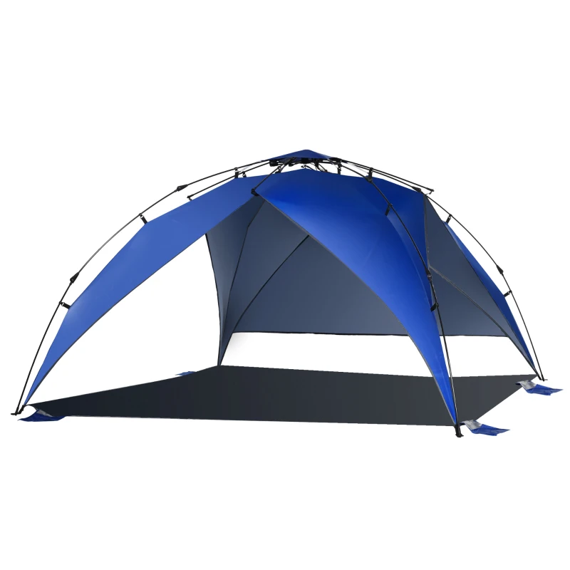 Outsunny Tenda da Spiaggia Pop Up per 4-6 Persone con Protezione UV, Borsa di Trasporto, 247x247x145cm, Blu