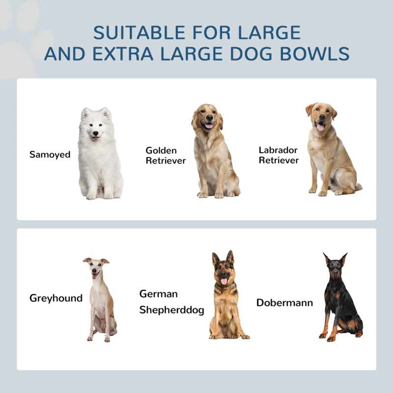 PawHut Raised Dog Bowls w/ Slow Feeder Mat, Storage Cabinet, Three Stainless Steel Bowls, Semi Auto Dispenser Function, White