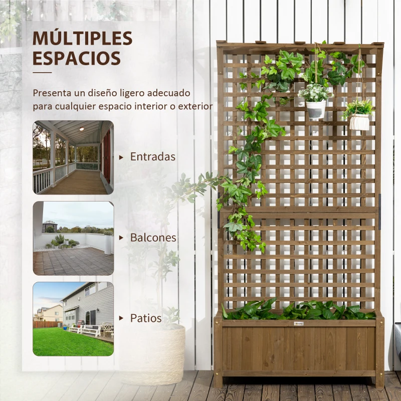 Outsunny Jardinera con Celosía de Madera para Enredaderas Cultivo de Plantas para Patio Terraza 90x45x183 cm Marrón