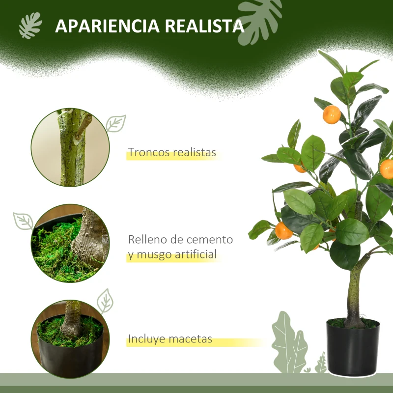 HOMCOM Juego de 2 Árboles Artificiales Decorativos Limonero y Naranjo de 60 cm Plantas Sintéticas para Decoración del Hogar