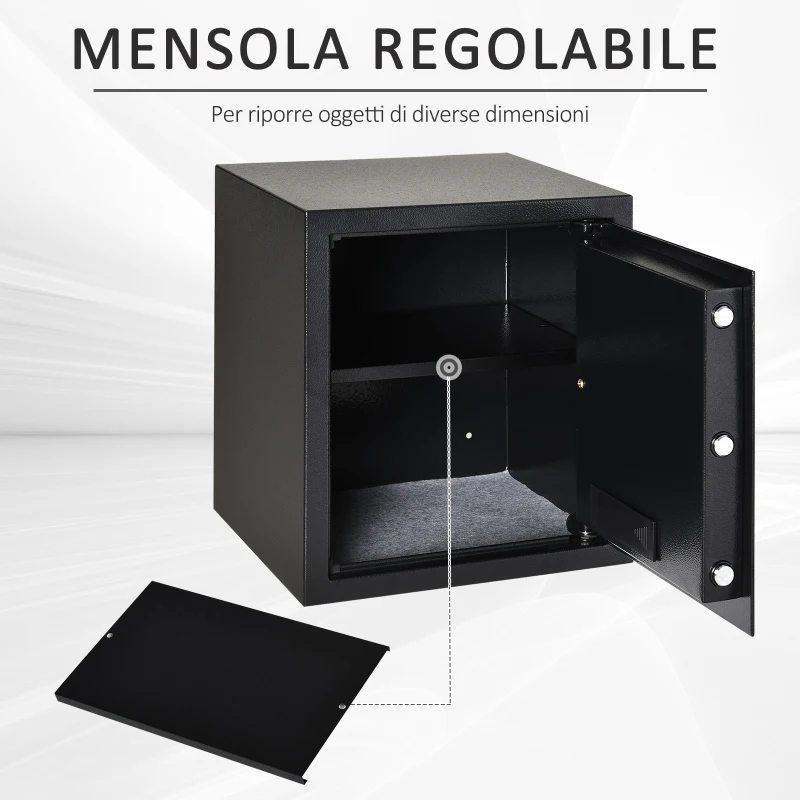 HOMCOM Cassaforte Elettronica con Doppio Codice, Chiave di Sicurezza e Allarme, in Acciaio, Nero, 35x30x39.3cm