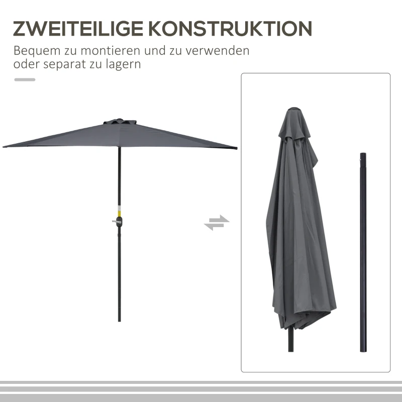 Outsunny Sonnenschirm Kurbelschirm Gartenschirm Schirm Marktschirm, Metall, halbrund, Grau+Schwarz
