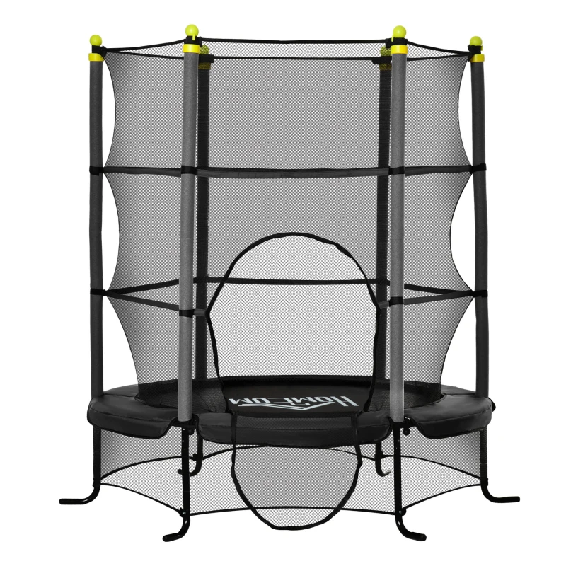 HOMCOM Trampolín para Niños +3 Años con Superficie de Salto Ø110 cm Red de Seguridad y Cubierta Protectora Ø163x163 cm Negro