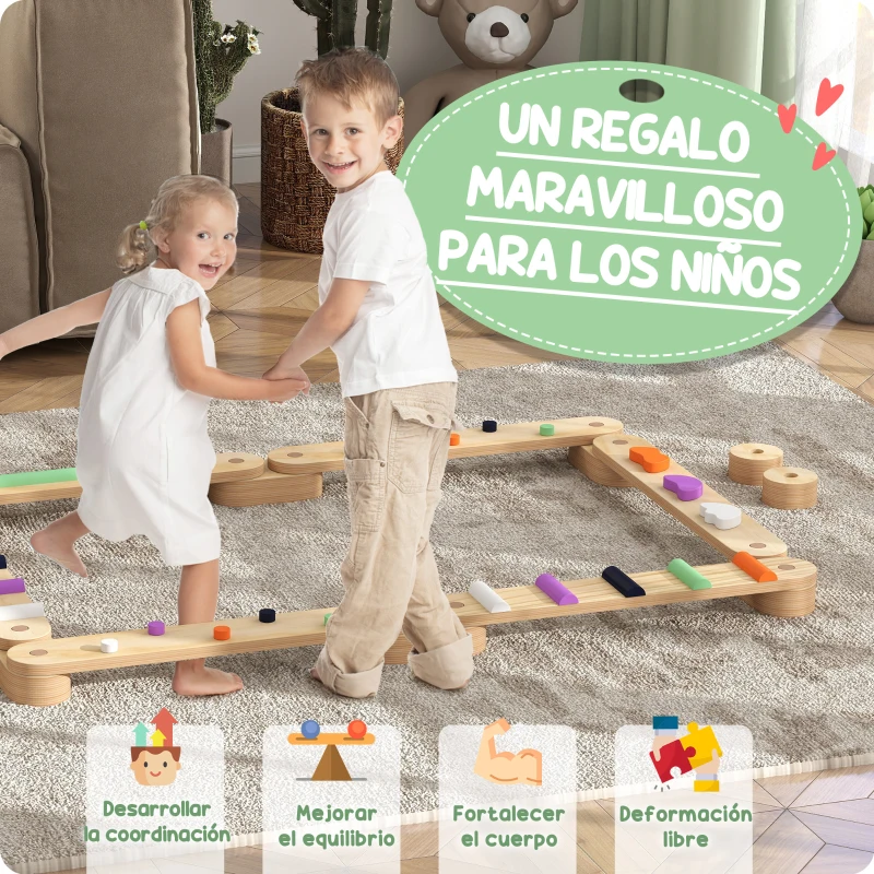 AIYAPLAY Juego de Viga de Equilibrio de Madera para Niños de +3 Años para Entrenamiento de Equilibrio Multicolor