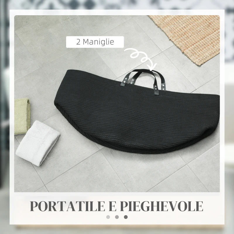 HOMCOM Cesto Portabiancheria da 88L Portatile e Pieghevole con Manici in Cotone Naturale, Ø56x35.5 cm, Nero