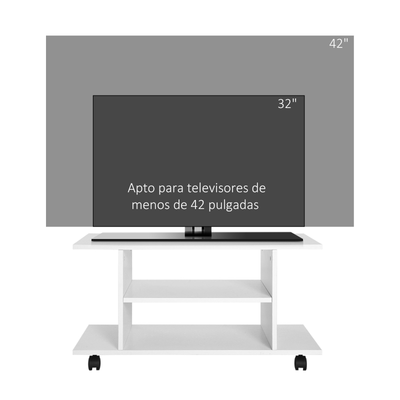 HOMCOM Mueble para Televisión Mesa para TV con Estantes y Ruedas con Bloqueo Superficie de Melamina 80x40x40 cm Blanco