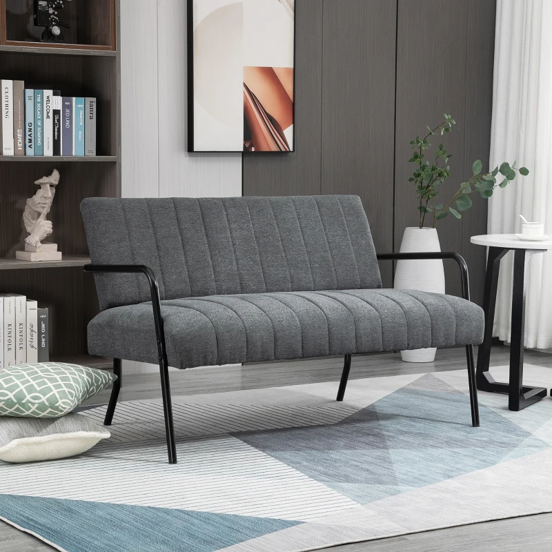 HOMCOM Doppelsofa Stoffsofa Polstersofa Sitzmöbel Loungesofa Metall samtartiges Polyester Schaumstoff Grau+Schwarz 122 x 75 x 77 cm