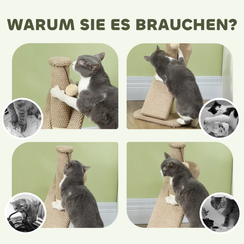 PawHut Kratzbaum mit Kratzbrett, Spielball, Noppenstruktur/Sisal, 54 cm, Hellbraun