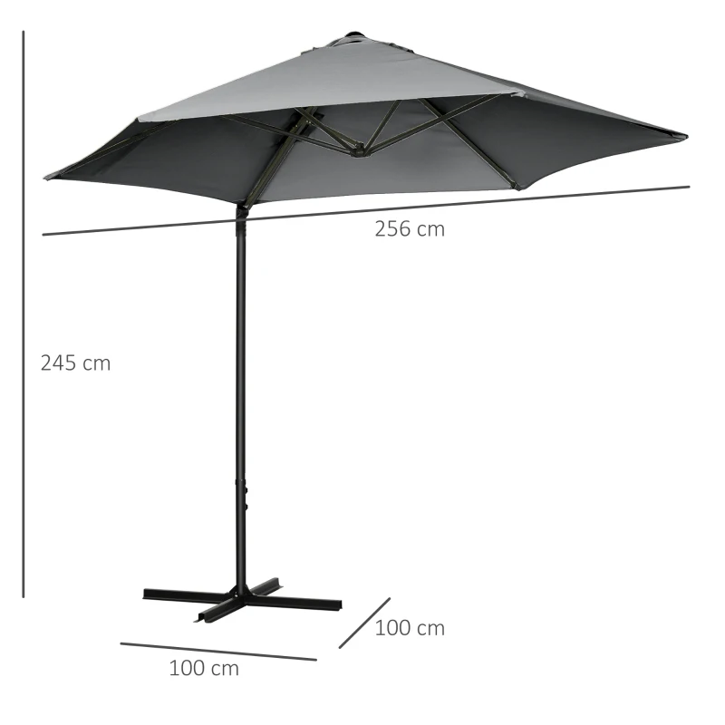 Outsunny 2.5M Garden Cantilever Parasol, Offset Roma Patio Umbrella Hanging Sun Shade Canopy Shelter with 360° Rotation and Cross Base, Dark Grey