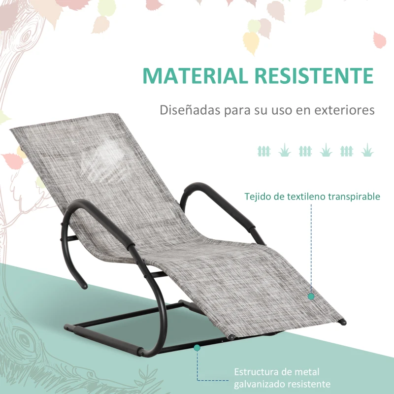 Outsunny Tumbona de Jardín Ergonómica con Reposacabezas Reposapiés y Reposabrazos Mecedora Tapizado en Tela Texteline Transpirable para Exterior Terraza Patio 160x59,5x83 cm Gris