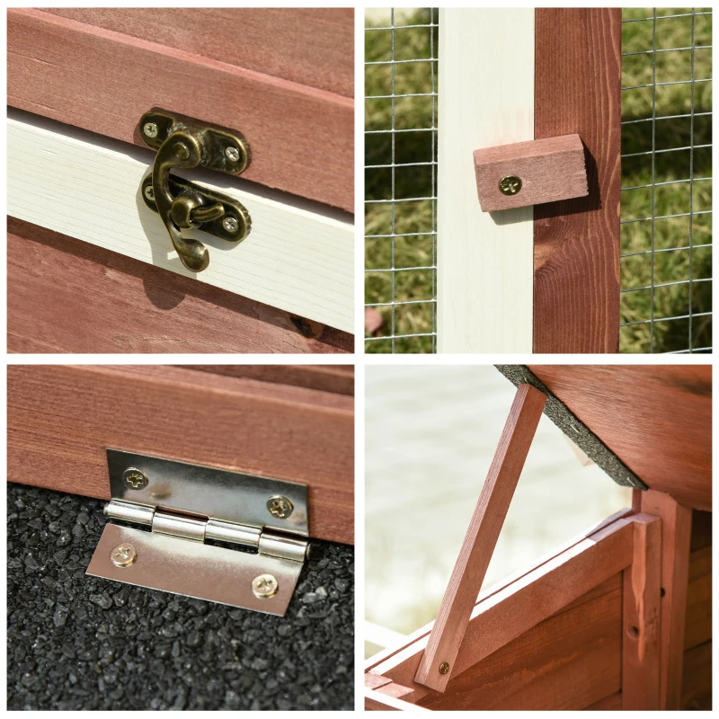 PawHut Gallinero Exterior de Madera con 2 Recintos para Correr Personalizables y Caja Nido Rampa Techo de Asfalto 290x71x119 cm Rojo