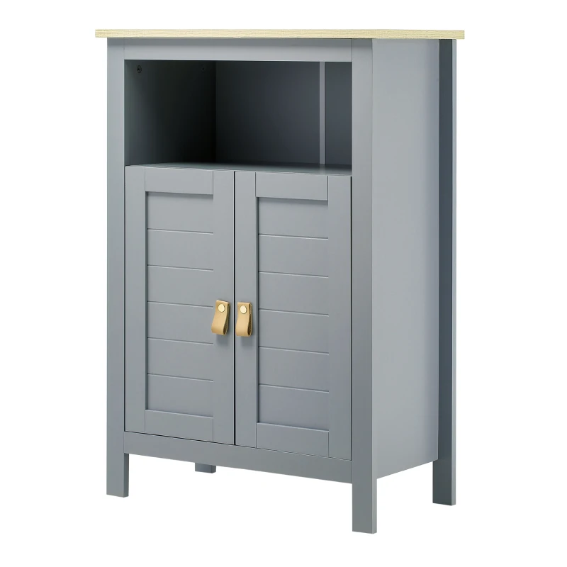 kleankin Armario Auxiliar de Baño Mueble para Baño con 2 Puertas y Estantes Interiores Ajustables para Cocina Dormitorio Salón 59x30x85 cm Gris