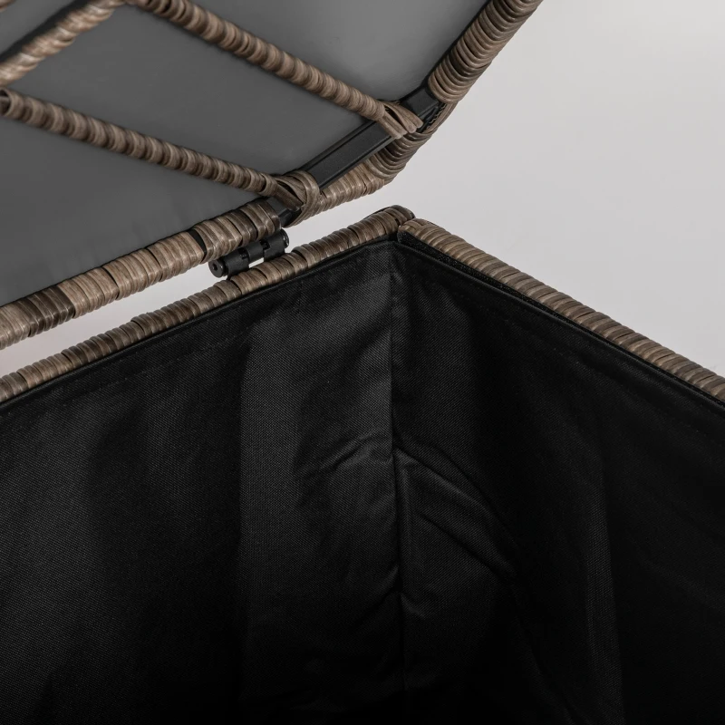 Outsunny Baule da Esterno in Rattan PE e Acciaio con Fodera Interna, 75x75x70 cm, Nero e color Sabbia