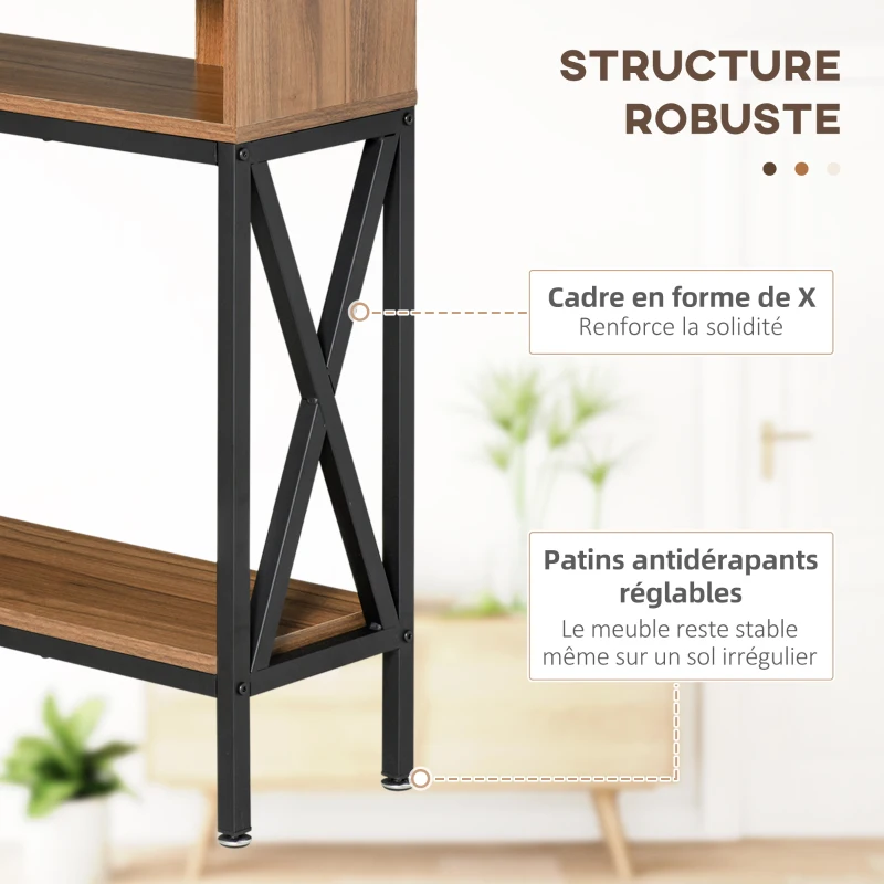 HOMCOM Table Console Table d'Entrée Industriel Multi-rangements 120 x 23,5 x 75 cm Bois Noyer