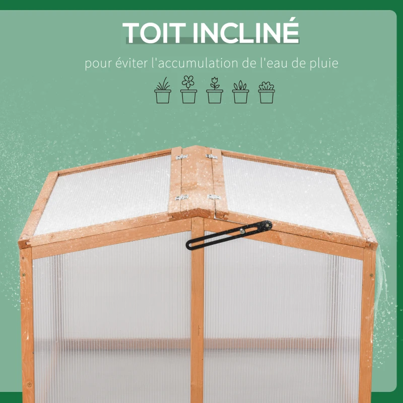 Outsunny Mini Serre de Jardin Serre à tomates dim. 90L x 80l x 58H cm toits ouvrables Panneaux de Polycarbonate Bois Sapin pré-huilé