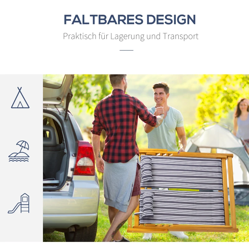 Outsunny Sonnenliege Doppelliege aus Holz Gartenliege Zweisitzer 3-stufig verstellbare Rückenlehne klappbar Loungemöbel Strand Pool bunt 108 x 105 x 85 cm