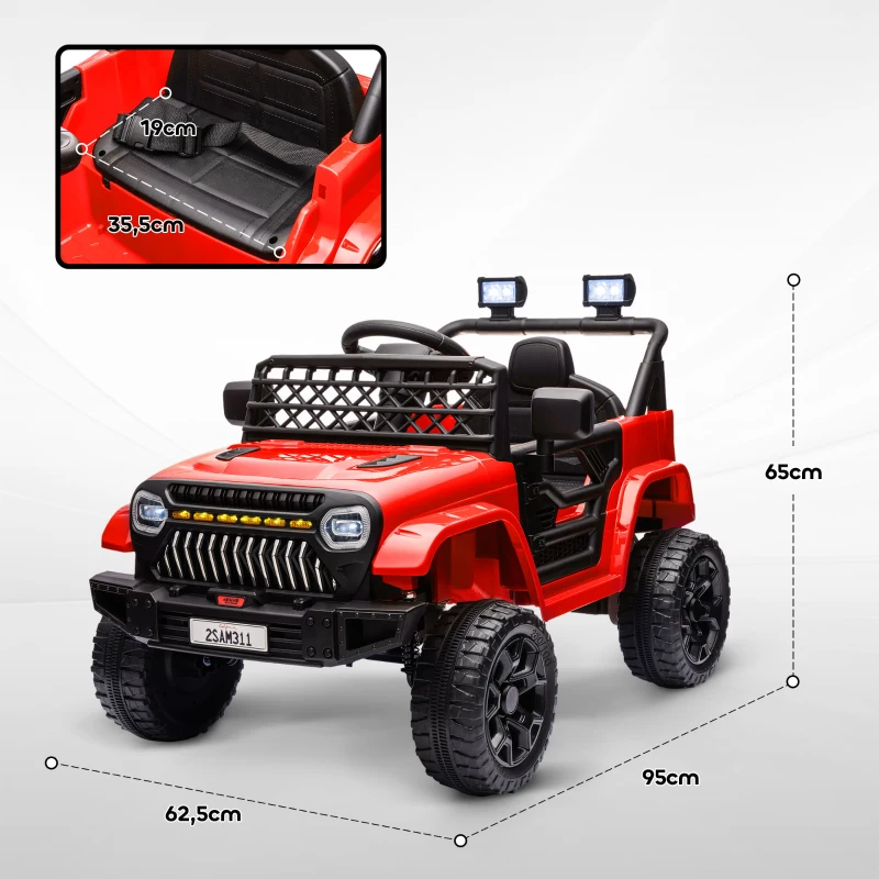 AIYAPLAY Coche Eléctrico para Niños con Batería 12V Mando a Distancia Velocidad Ajustable USB Faros Bocina Rojo(m-3)