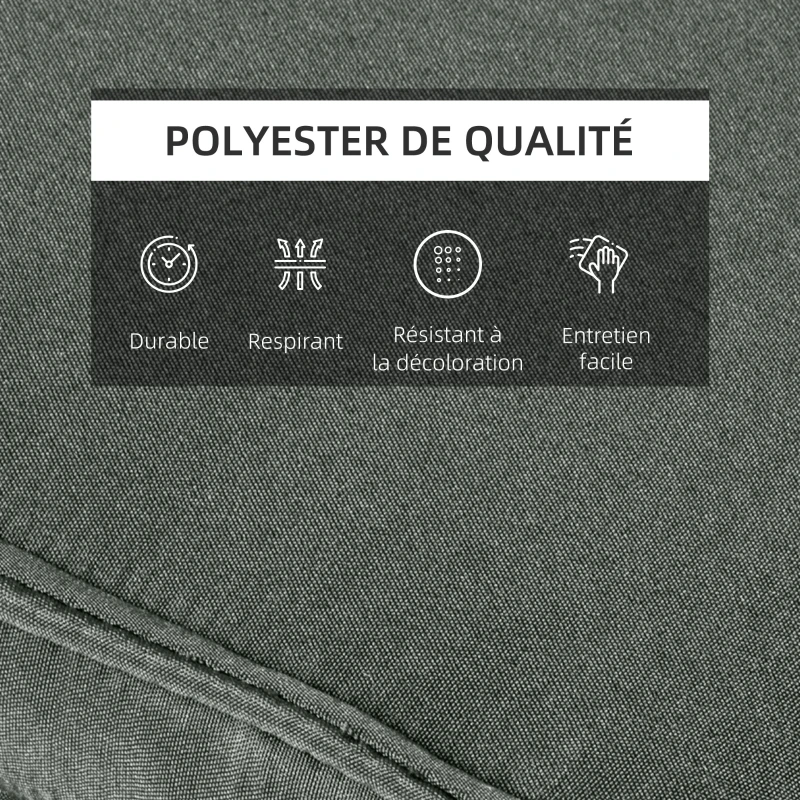 Outsunny Coussin bain de soleil coussin chaise longue matelas transat déhoussable avec zippé, tétière, cordons d'attache, MATELAS UNIQUEMENT, 198 x 53 x 5 cm, gris